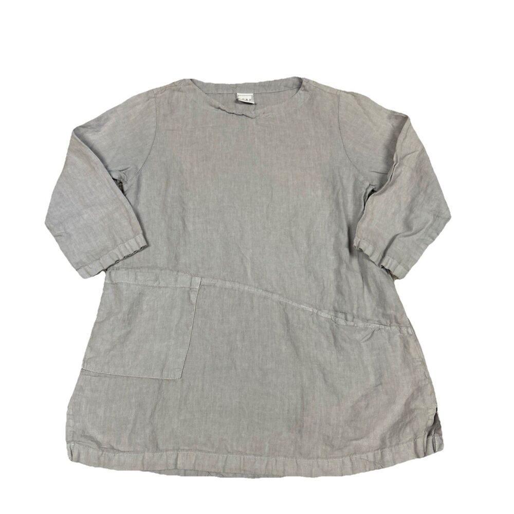Pure Match USA Shirt Womens Small Gray Tunic Top Lagenlook Linen Pockets *FLAW